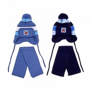 Комплект зимний (шапка, шарф) 164, синий, размер 46-48 см (1-2 года)