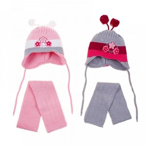 Комплект зимний (шапка, шарф) 115, красно-серый, размер 46-48 см (1-2 года)