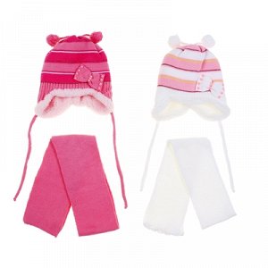 Комплект зимний (шапка, шарф) 122, белый с розовым, размер 46-48 см (1-2 года)