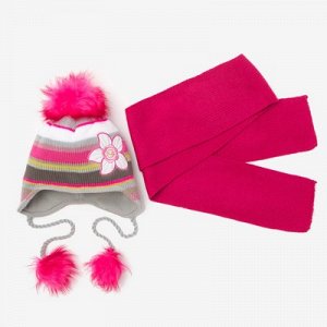 Комплект зимний (шапка, шарф) А.140, серый/розовый, р-р 50-52 см (3-4 года)