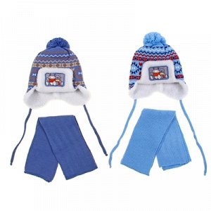 Комплект зимний (шапка, шарф) 148, синий, размер 42-44 см (3-6 мес)