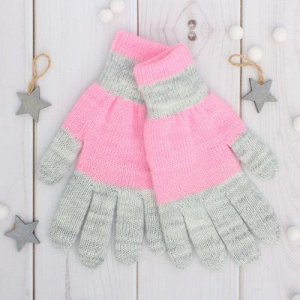 Перчатки двойные для девочки "Антик", размер 17, цвет розовый/серый 3с239