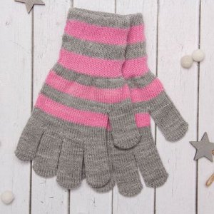 Перчатки одинарные для девочки "Полоска", размер 16, цвет розовый/серый 6с177