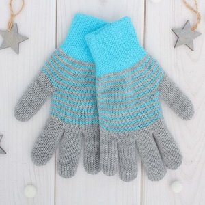 Перчатки двойные для мальчика "Анжу", размер 16, цвет серый меланж/голубой 3с239