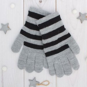 Перчатки одинарные для мальчика "Полоска", размер 16, цвет серый меланж/чёрный 6с177
