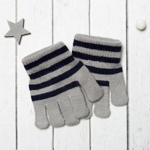 Перчатки одинарные для мальчика Полоска", размер 14, цвет серый меланж/синий 6с177