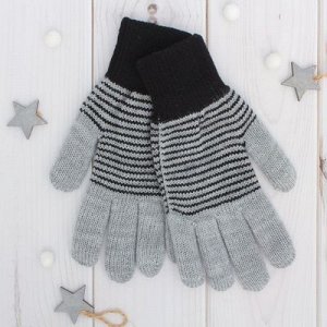 Перчатки двойные для мальчика "Анжу", размер 16, цвет серый меланж/чёрный 3с239