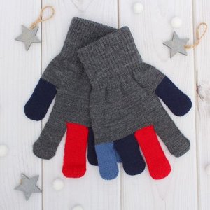 Перчатки одинарные для мальчика "Цветные пальчики", размер 17, цвет мальчика,тёмно-серый меланж/сини