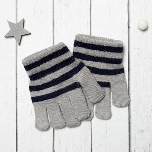 Перчатки одинарные для мальчика Полоска", размер 16, цвет серый меланж/синий 6с177