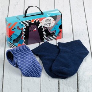 Набор детский "Маленький мужчина" галстук 28 см, носки 14 р-р, п/э, синий/синий