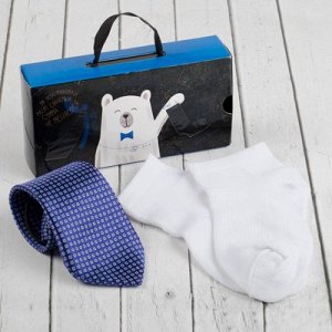 Набор детский "Для самого делового" галстук 28 см, носки 14 р-р, п/э, синий/белый