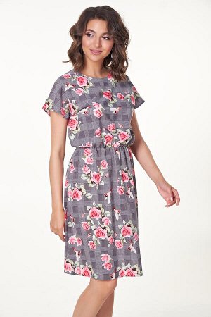 Платье Ульяна №26.Цвет:серый/розы
