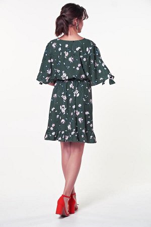 Платье Дарьяна №1.Цвет:т.зеленый/цветы