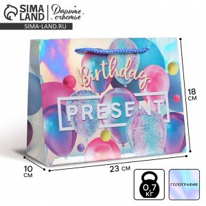 Пакет подарочный голографический Birthday Present, 23 ? 18 ? 10 см   5307552
