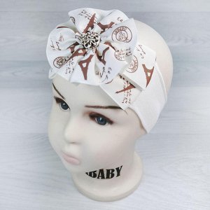 MilaBaby П1084-32 Повязка трикотажная с репсовым бантом Париж молочная