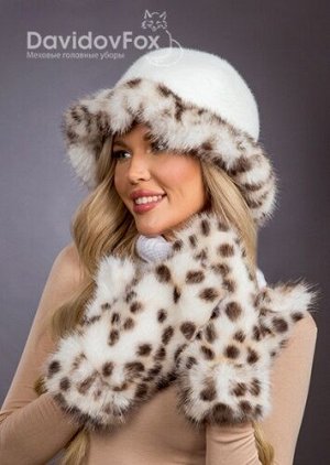 Комплект шляпка экомех волна рысь, варежки