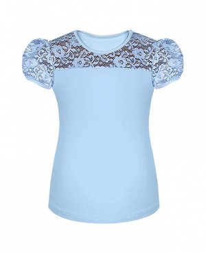 Голубая блузка с гипюром для школьницы Цвет: голубой
