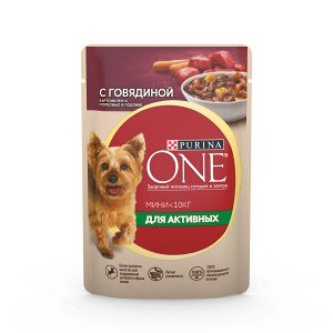 Purina ONE Мини паучи для собак мелких пород с активным образом жизни с говядиной 85 г