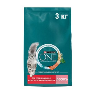 Purina One сухой корм для взрослых стерилизованных кошек с лососем 3 кг