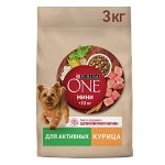 Purina One Мини сухой корм для актив. собак с курицей и рисом 3 кг