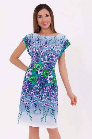 #70254 Платье Синий/Сиреневые цветы