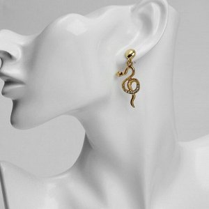 Серьги висячие со стразами «Змея» мелодия, цвет белый в золоте