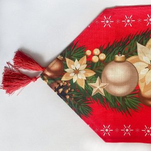 Скатерть-дорожка на стол с кисточками, новогодний декор