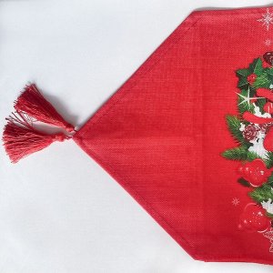 Скатерть-дорожка на стол с кисточками, новогодний декор