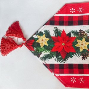 Скатерть-дорожка на стол с кисточками, новогодний декор