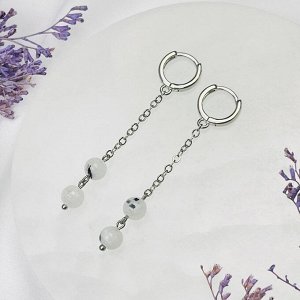 Серьги на цепочке из Лунного камня с включением Турмалина