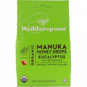 Wedderspoon, Органические Манука Мед капли, эвкалипт с прополисом, 4 унции (120 г)