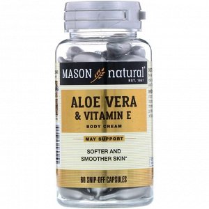 Mason Natural, Алоэ вера и витамин Е, натуральный крем, 60 отрезных капсул