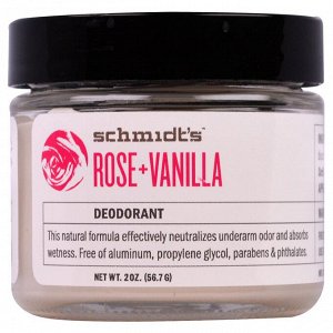 Schmidt&#x27 - s Naturals, Дезодорант, шиповник + ваниль, 2 унции (56,7 г)