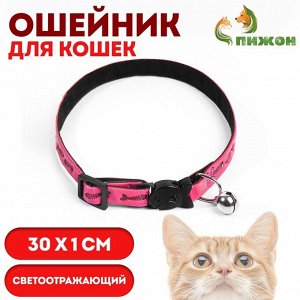 Ошейник кошачий со светоотражающим покрытием "Рыбки", 30 х 1 см, розовый