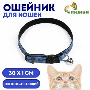 Ошейник кошачий со светоотражающим покрытием "Рыбки", 30 х 1 см,  голубой