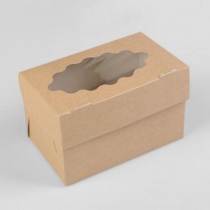 Коробка на 2 капкейка, крафт, 10 х 16 х 10 см