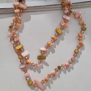 Длинное колье из натуральных камней, цвет: розовый, горчичный, оранжевый, арт.018.795