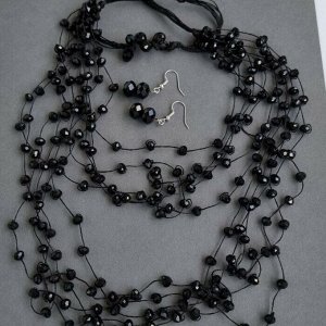 Комплект серьги и колье, цвет черный, 018.726
