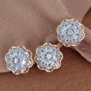 zlatto Комплект ювелирной бижутерии Дубайское золото, серьги и кольцо, покрытие позолота, вставка: фианиты, цвет: прозрачный, 20 р, арт. 214.789-20