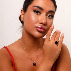 zlatto Комплект ювелирной бижутерии Дубайское золото: серьги, кольцо и кулон, с покрытием позолотой, вставка: циркон, цвет: черный, р-р 17, арт.214.664-17