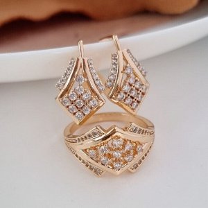 Комплект ювелирной бижутерии коллекция "Дубай" серьги и кольцо 18 р, покрытие: позолота, вставка: фианиты, цвет: прозрачный, арт.215.113-18
