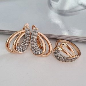 Комплект ювелирной бижутерии Дубайское золото (покрытие позолота), серьги и кольцо, вставка: фианиты, р-р 18, арт. 217.123-18