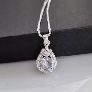 Кулон на цепочке капелька, покрытие: серебрение, вставка: фианит, № 15-30, арт.001.354