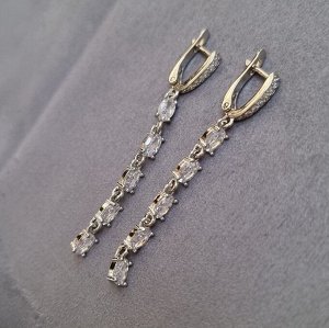 Серьги  коллекция "Дубай" посеребрение, прозрачные камни, арт.847.172