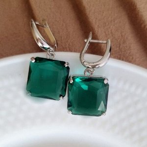 Серьги ювелирная бижутерия крупные под серебро, зеленый камень, 65145, арт.001.548