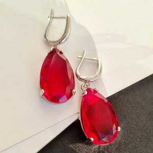 Серьги ювелирная бижутерия крупные под серебро, красный камень, арт.001.556