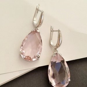 Серьги ювелирная бижутерия крупные под серебро, нежно-розовый камень, арт.001.551