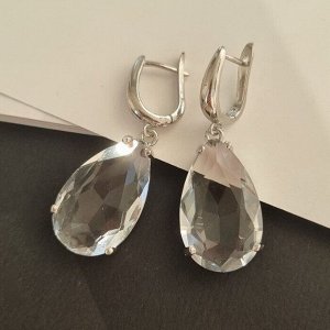 Серьги ювелирная бижутерия крупные под серебро, прозрачный камень, арт.001.555