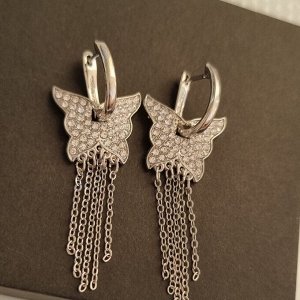 Серьги бабочки крупные ювелирная бижутерия, покрытие: посеребрение, вставка: фианиты, цвет: прозрачный, арт.213.098