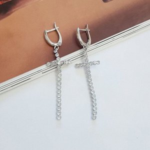 Серьги Крестики ювелирная бижутерия, коллекция "Дубай" покрытие посеребрение, цвет камня: белый, арт. 847.554